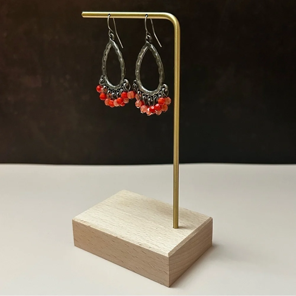 Vintage Red Beaded Teardrop Earrings